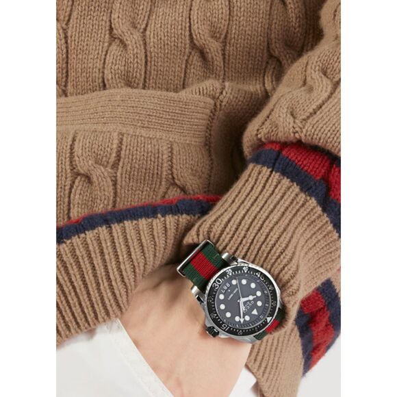 Gucci GG2570 Black Dial Green and Red Nylon Watch Men - Picture 1 of 8